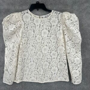 Express Floral Lace Puff Sleeve Shell Blouse Size M Keyhole‎ Back Romantic